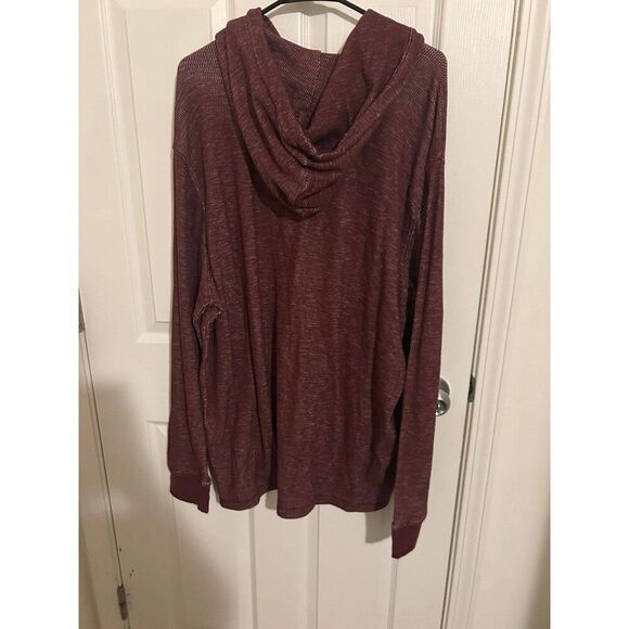 ALESBURY Henley Maroon Asymmetrical Casual Hooded Sweatshirt Size 2XL - Picture 3 of 3
